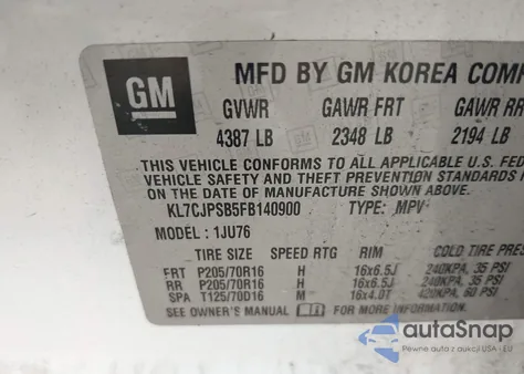 2015 Chevrolet Trax 1Ls from USA, damaged, VIN KL7CJPSB5FB140900